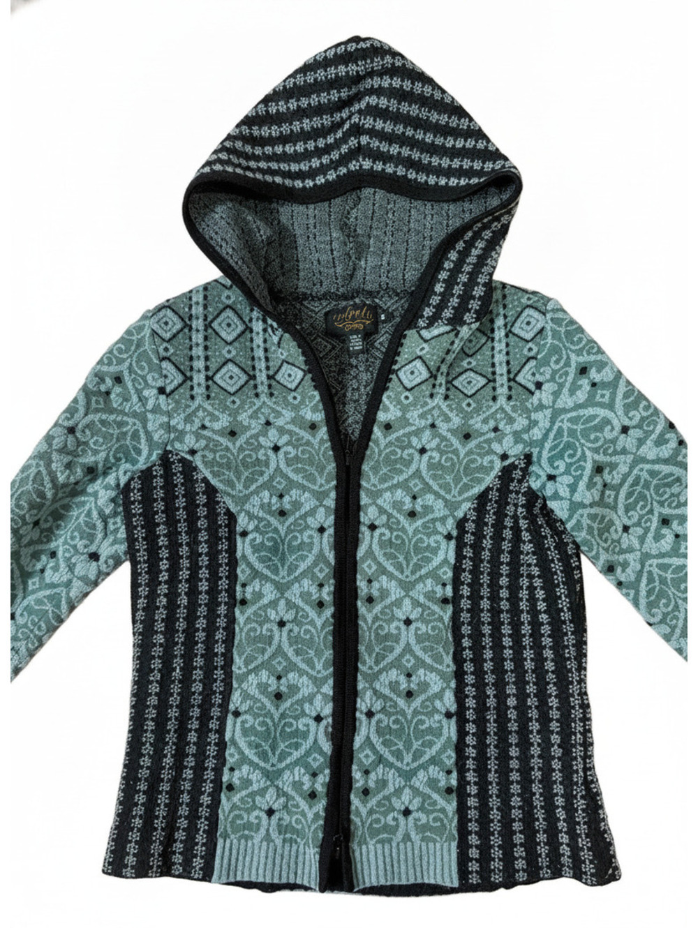 Vintage Icelandic Design Wool Zip-Up Sweater Mint/Sage Green Small